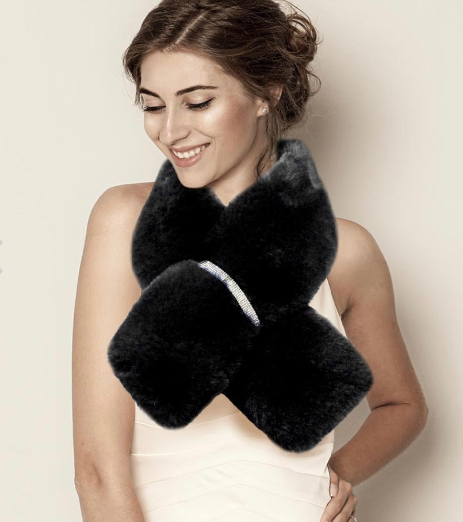 Faux Fur Rhinestone Pull Through Scarf