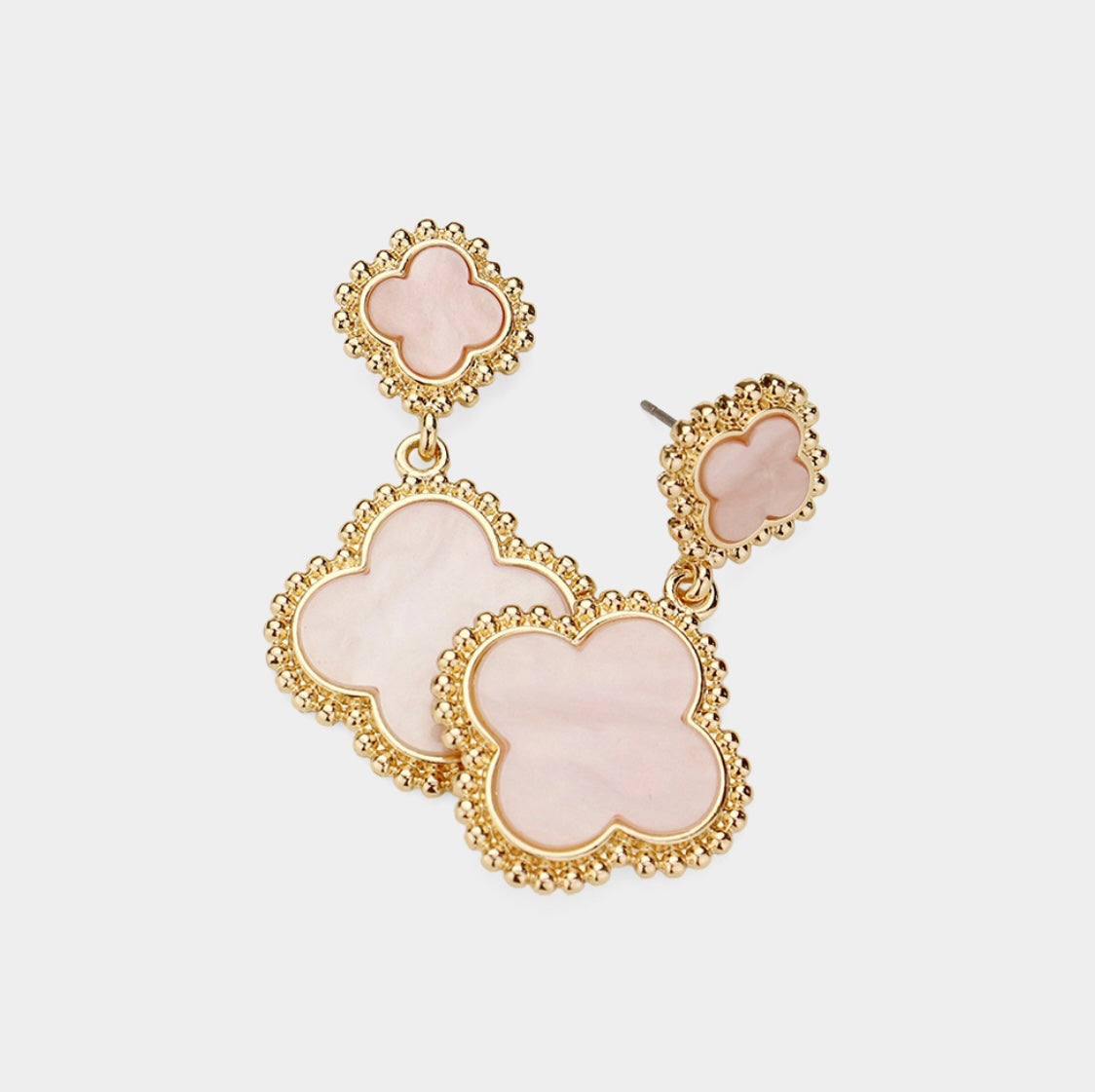 Double Quatrefoil Dangle Earring- Pale Pink