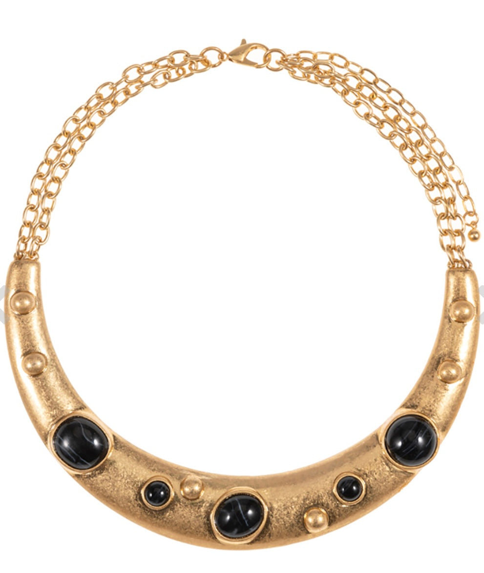 Stone Brushed Metal Necklace