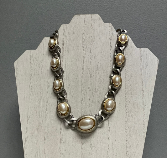 Mixed Metal and Pearl Necklace/Vintage