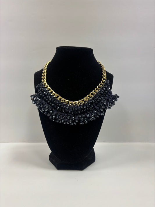 Navy & Gold Fringe Necklace