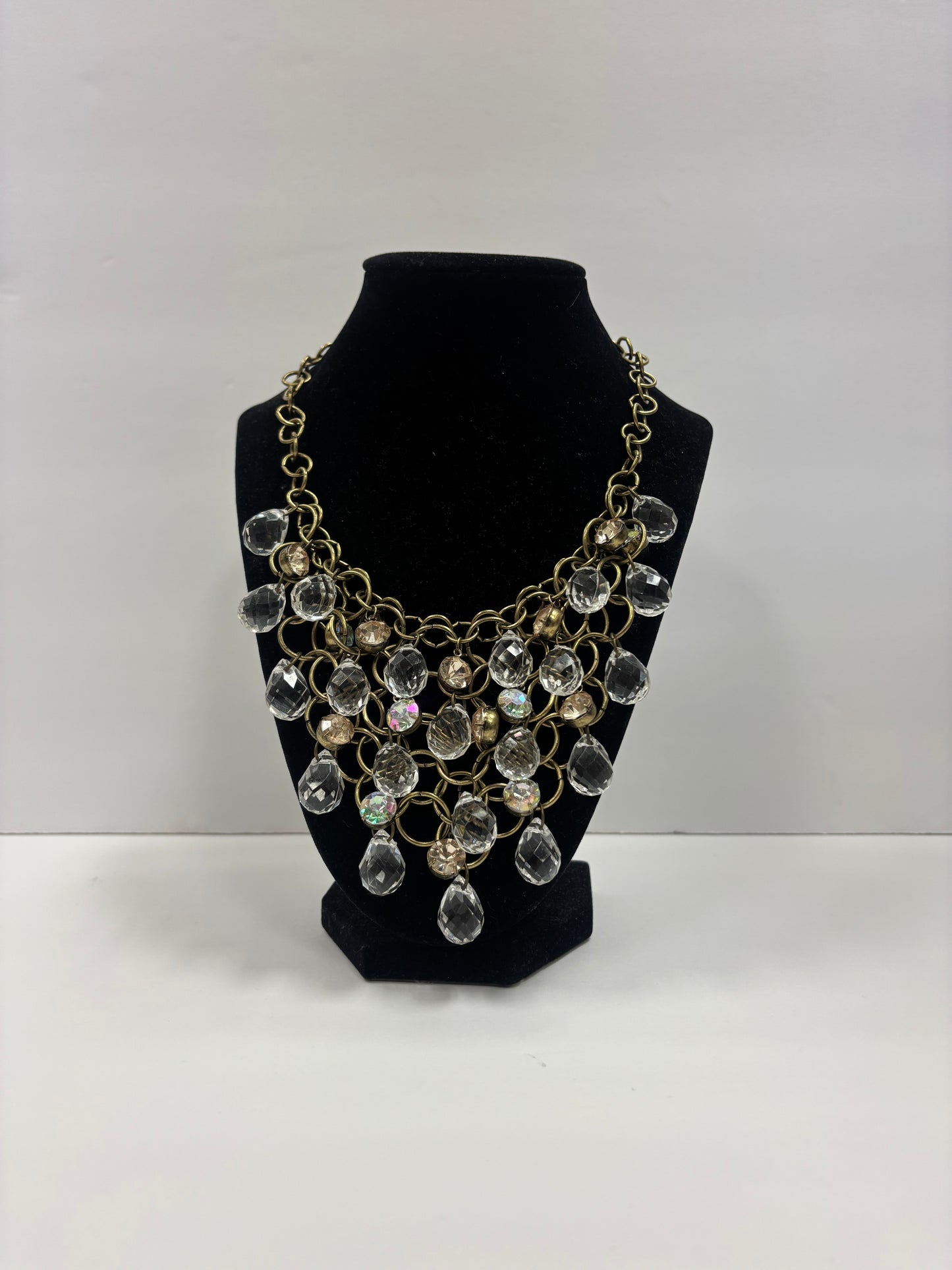 Gold/Clear & Aurora Borealis Bib Necklace