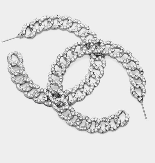 Rhodium Rhinestone Chain Link Hoop