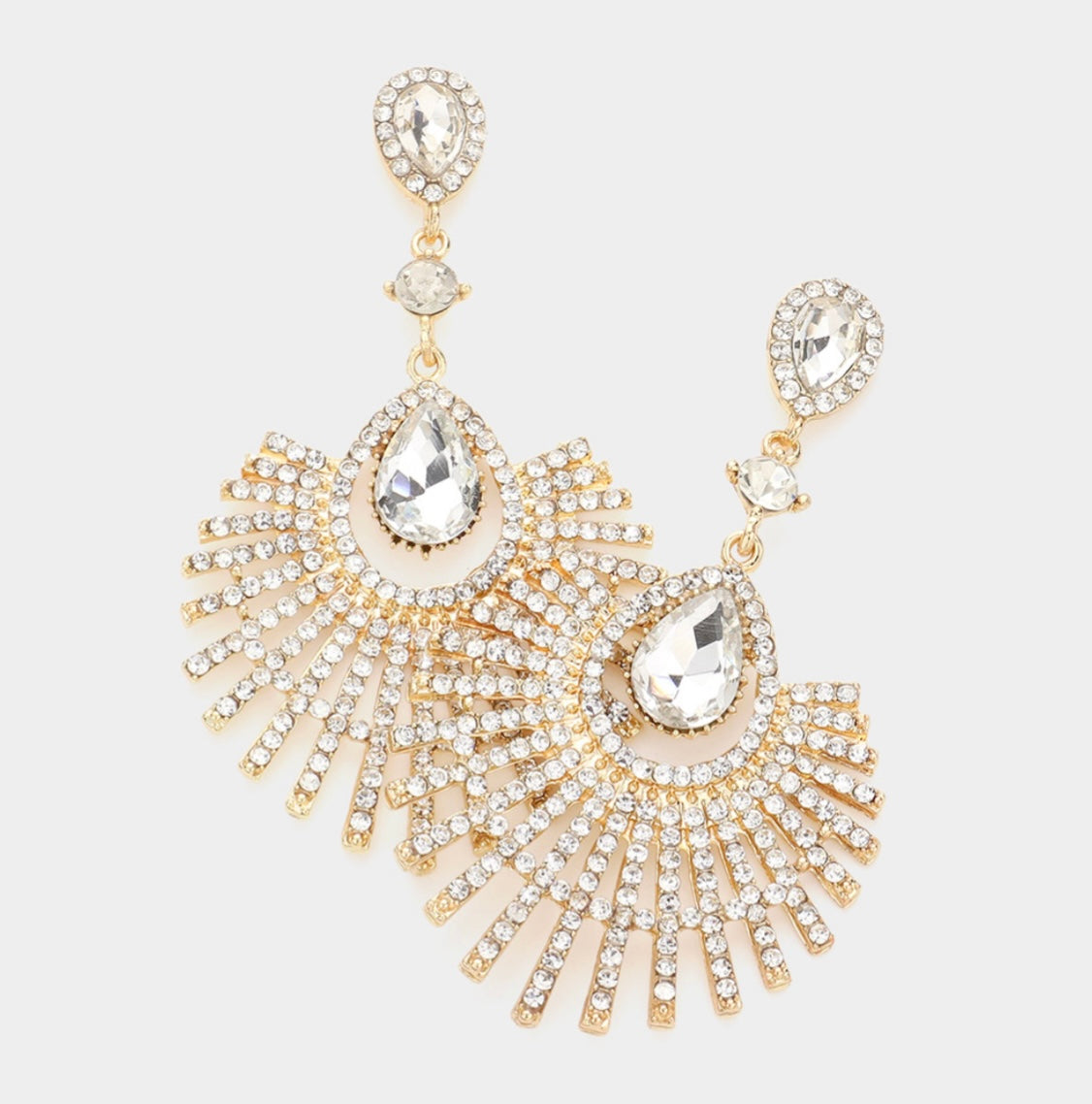 Teardrop Fan Crystal Rhinestone Earrings