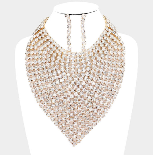 Rhinestone Bib Nicklace W/Earrings