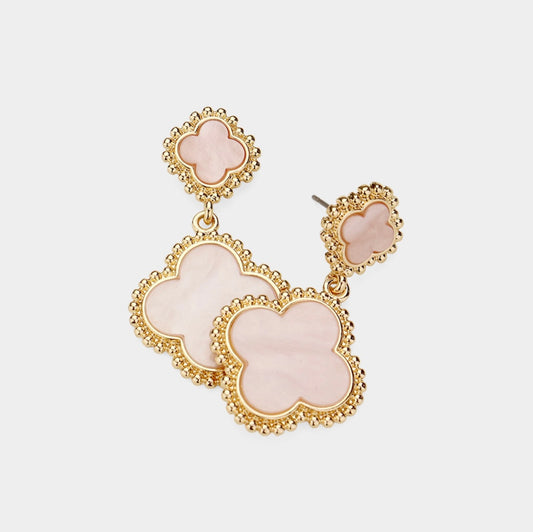 Double Quatrefoil Dangle Earring- Pale Pink