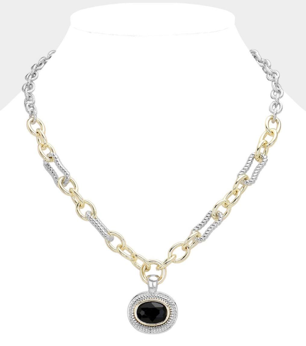 Two Tone Black Stone Necklace