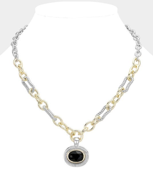 Two Tone Black Stone Necklace