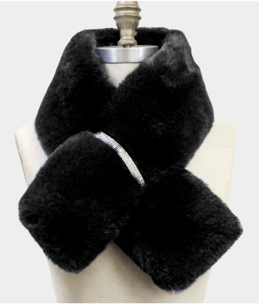 Faux Fur Rhinestone Pull Through Scarf