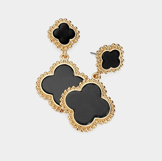 Double Quatrefoil Dangle- Black