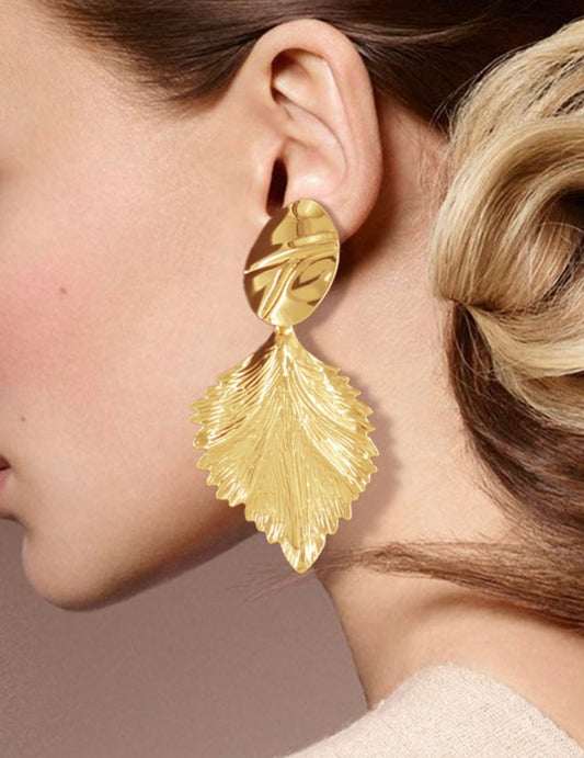 Large Metal Leaf Earrings