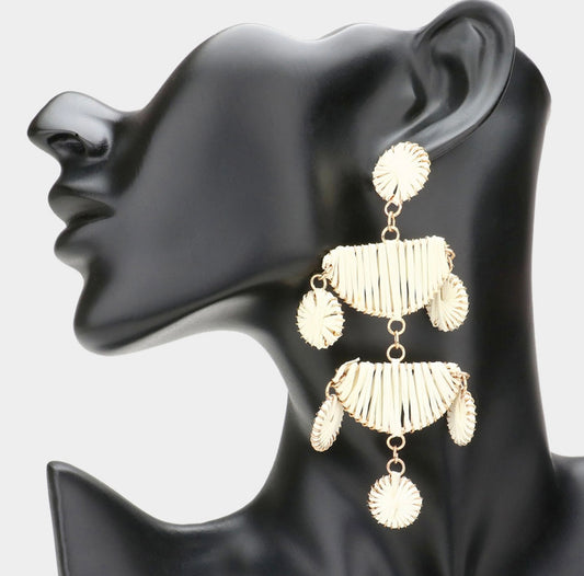 Raffia Geometric Dangle/Ivory